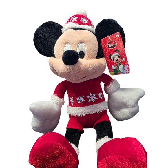Christmas Disney Mickey Mouse Snowflakes Red And White Plush - Picture 6 of 10